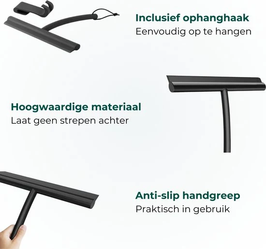 AKSA Home® Vloertrekker met Raamwisser - Douchewisser - Trekker Douche - RVS Vloerwisser - met Steel - Zwart