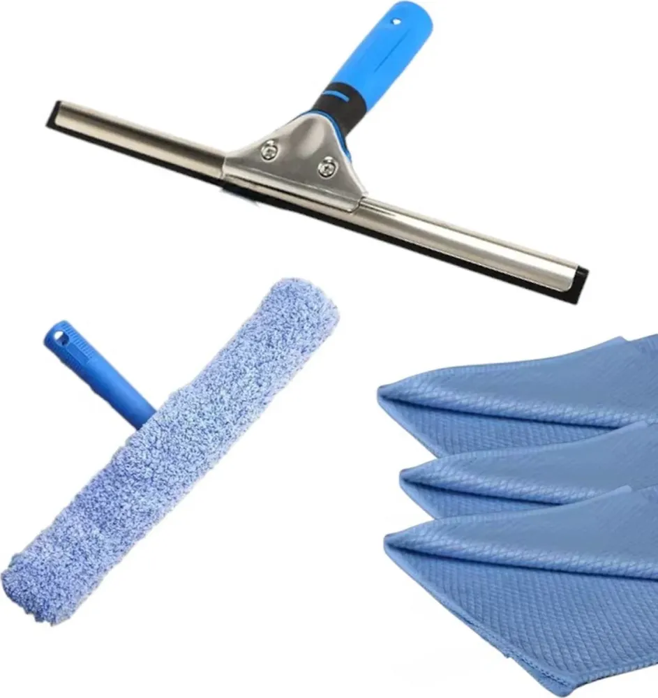 Glazenwasser set - 3-delig - Raamtrekker - Inwasser - Mircrovezeldoek - Ramenwas set - Raamwisser