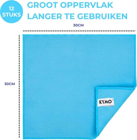 Kymo Blauwe Microvezeldoekjes - 12 Stuks 30 x 30 cm - Wasbaar - Schoonmaakdoekjes - Schoonmaak Auto - Stoomreiniger - Tapi...