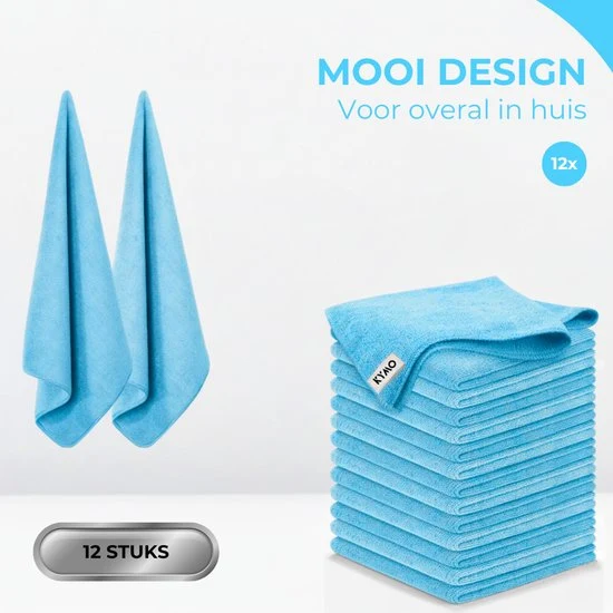 Kymo Blauwe Microvezeldoekjes - 12 Stuks 30 x 30 cm - Wasbaar - Schoonmaakdoekjes - Schoonmaak Auto - Stoomreiniger - Tapi...