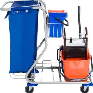 Schoonmaakkar Schoonmaakwagen met Wringer en 4 emmers met wielen