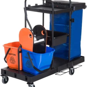 Schoonmaakkar Schoonmaakwagen met wringer en 2 emmers op 4 wielen