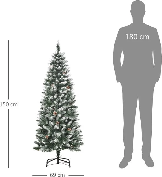 4goodz Kunstkerstboom met dennenappels en sneeuw 150 cm - Ø69 cm