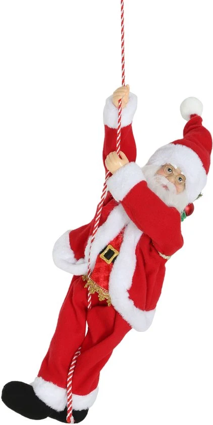 4goodz Zingende en Klimmende Kerstman met Touw - Geluidsfunctie - Binnengebruik