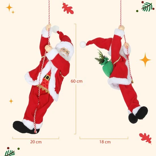 4goodz Zingende en Klimmende Kerstman met Touw - Geluidsfunctie - Binnengebruik