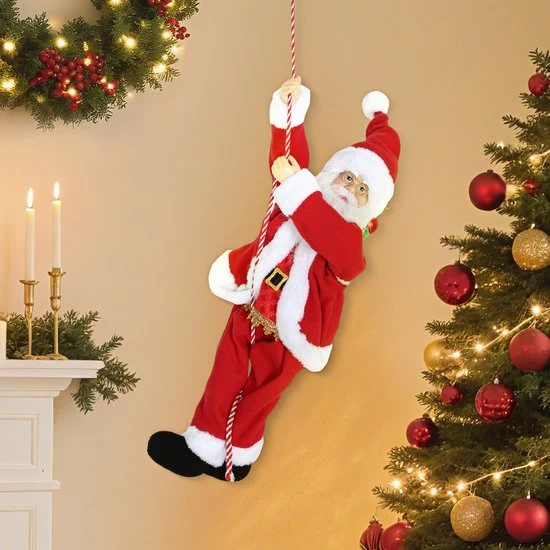 4goodz Zingende en Klimmende Kerstman met Touw - Geluidsfunctie - Binnengebruik