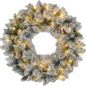 Kerstkrans met LED-verlichting, rode bessen 60 cm doorsnede