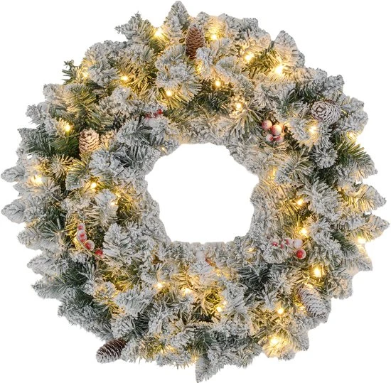 Kerstkrans met LED-verlichting, rode bessen 60 cm doorsnede