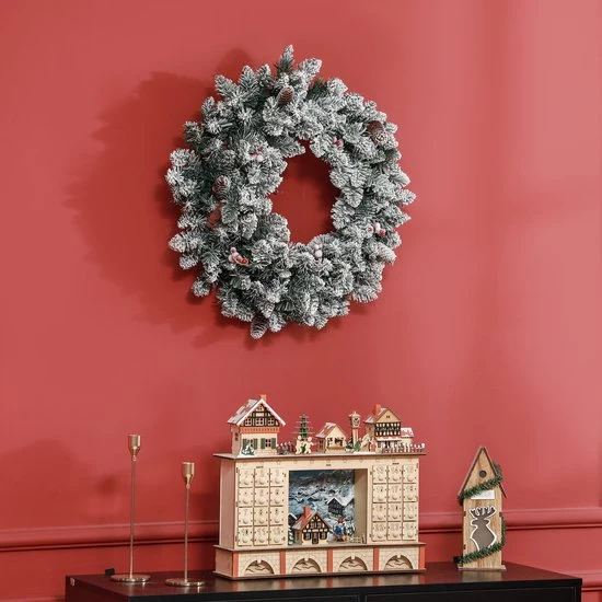 Kerstkrans met LED-verlichting, rode bessen 60 cm doorsnede