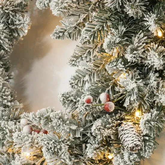 Kerstkrans met LED-verlichting, rode bessen 60 cm doorsnede