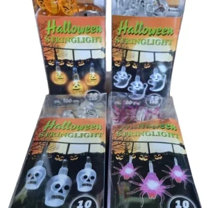 Sasemy - Halloween set - Lichtsnoer - Lampjes - LED Slinger - 4 stuks -Spook - Spin - Pompoen - Doodskop 100 cm - 10 Ledla...