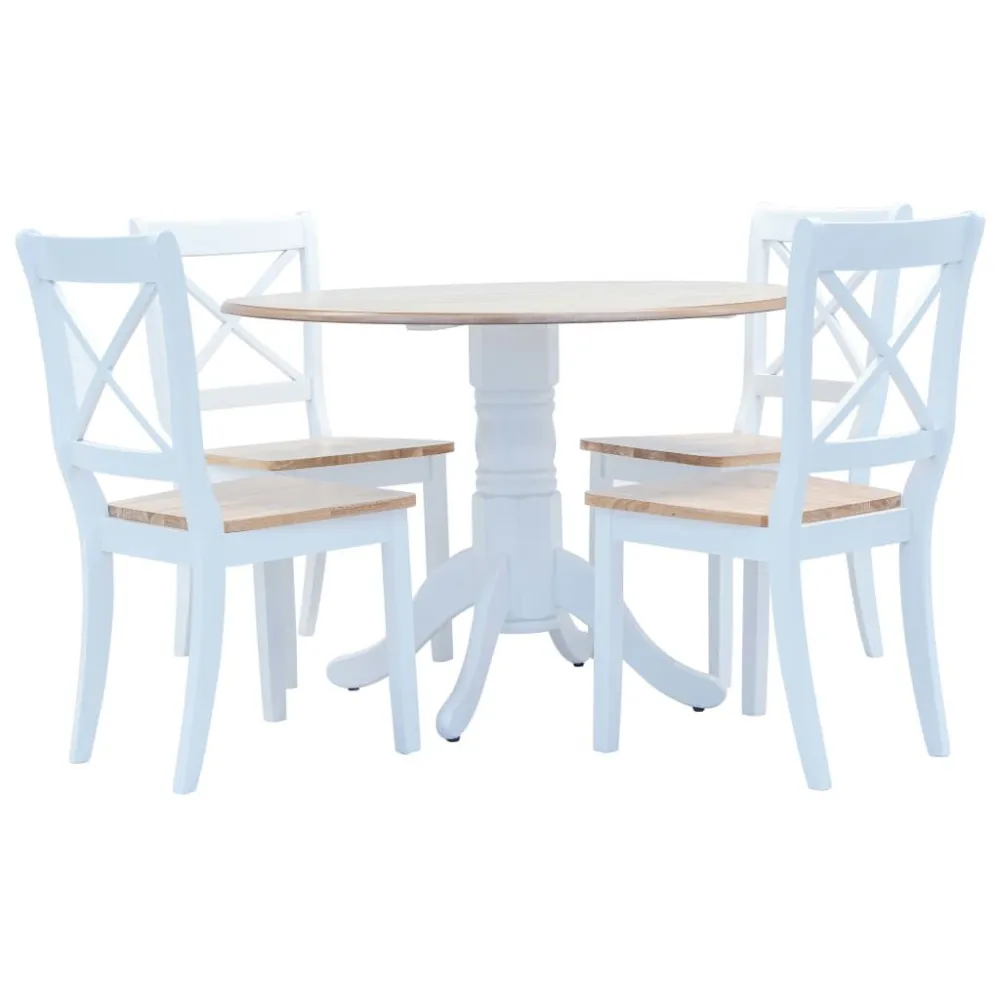 5-delige Eethoek massief rubberwood wit en bruin