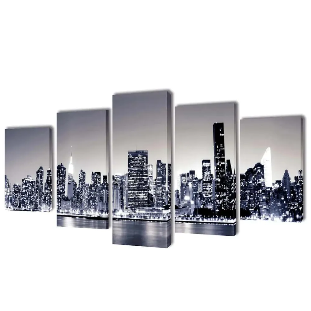 Canvas muurdruk set monochroom Nieuw York skyline 100 x 50 cm