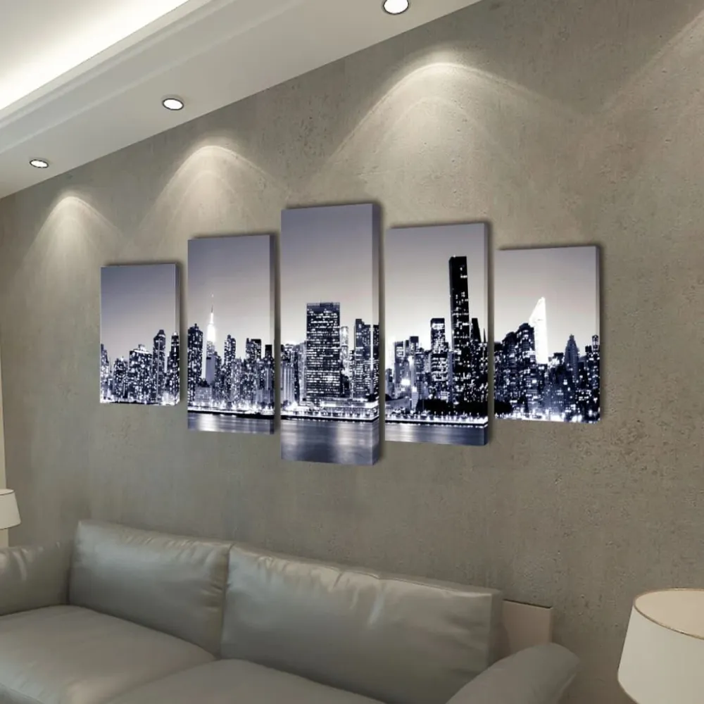 Canvas muurdruk set monochroom Nieuw York skyline 200 x 100 cm