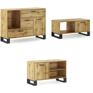 Furniture Set, Loft -model, 120x40x86, 91.5x50x45, 950x40x57cm, Buffet-Mesa Centro-Mueble TV, Rustieke eik, Noordse stijl