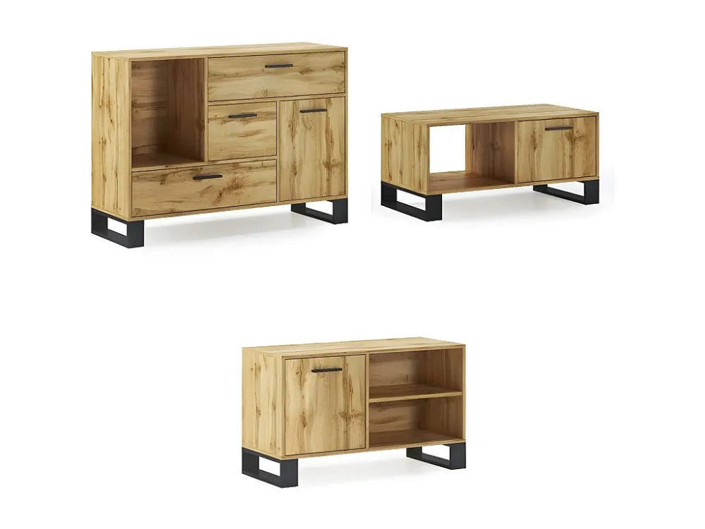 Furniture Set, Loft -model, 120x40x86, 91.5x50x45, 950x40x57cm, Buffet-Mesa Centro-Mueble TV, Rustieke eik, Noordse stijl