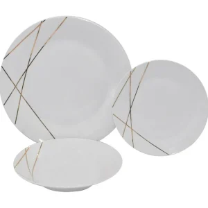 Servies 18 stuks van porselein - Wit en goud - LINASIO
