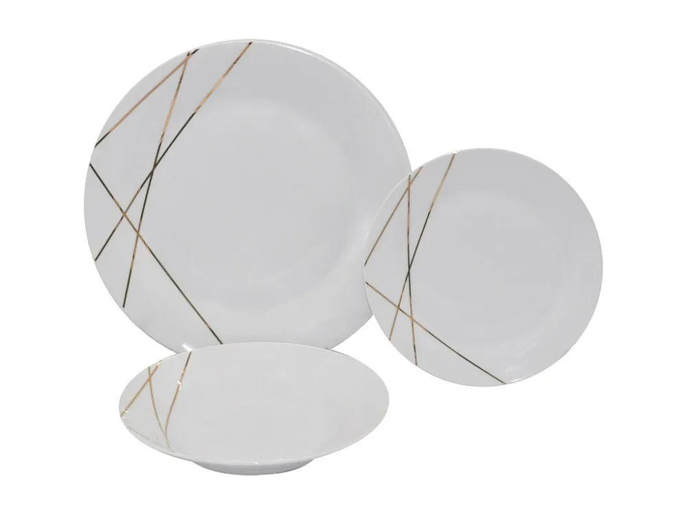 Servies 18 stuks van porselein - Wit en goud - LINASIO