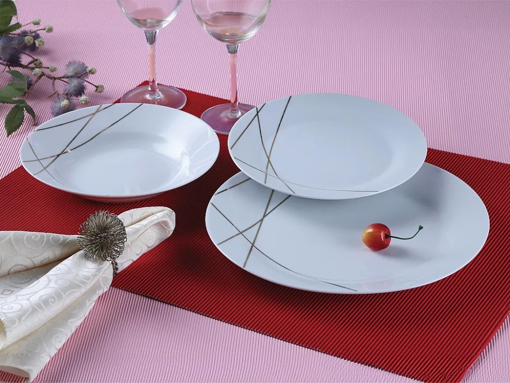 Servies 18 stuks van porselein - Wit en goud - LINASIO