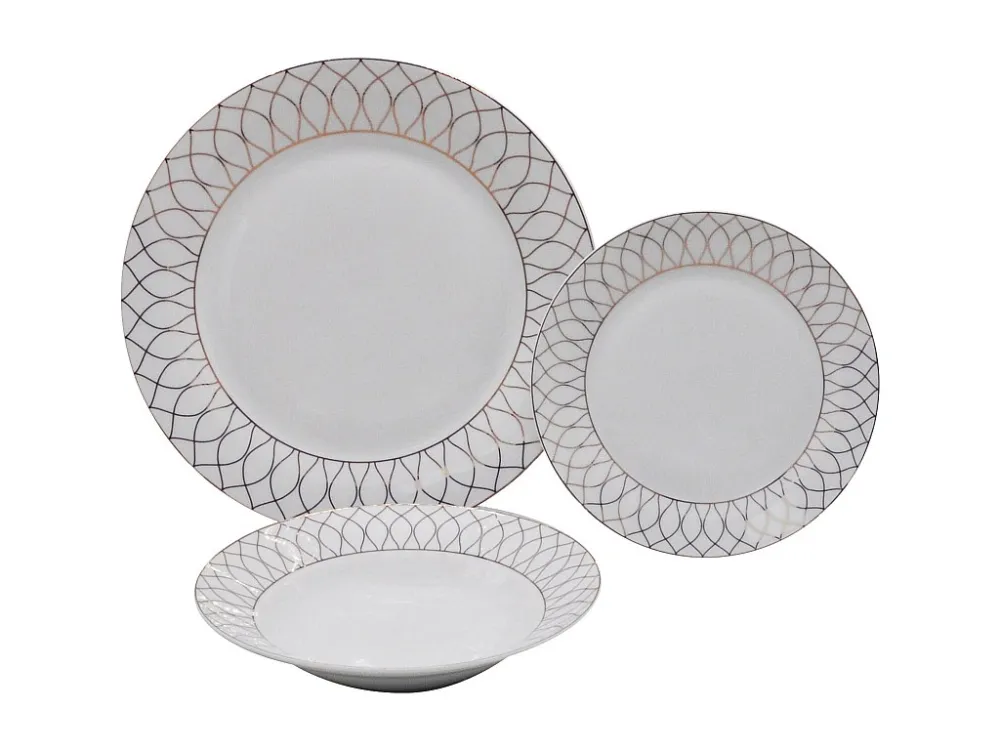 Servies 18 stuks van porselein - Wit en goud - SERISIA