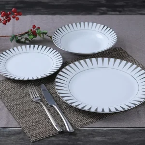 Servies 18 stuks van porselein - Wit en zilver - DYNAO