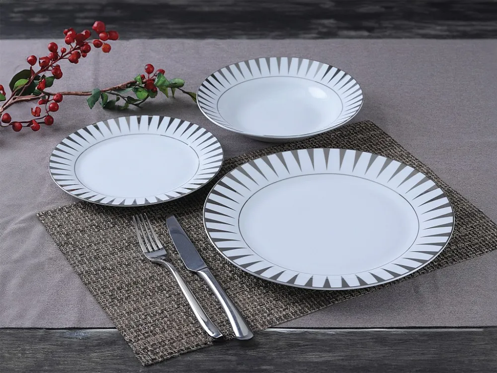 Servies 18 stuks van porselein - Wit en zilver - DYNAO
