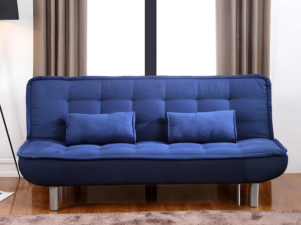 Set blauwe slaapbank MISHAN en grijs tapijt met bont-effect BUNNY