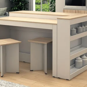 Set keukeneiland + 2 krukken - Wit en zacht naturel - NUSICE