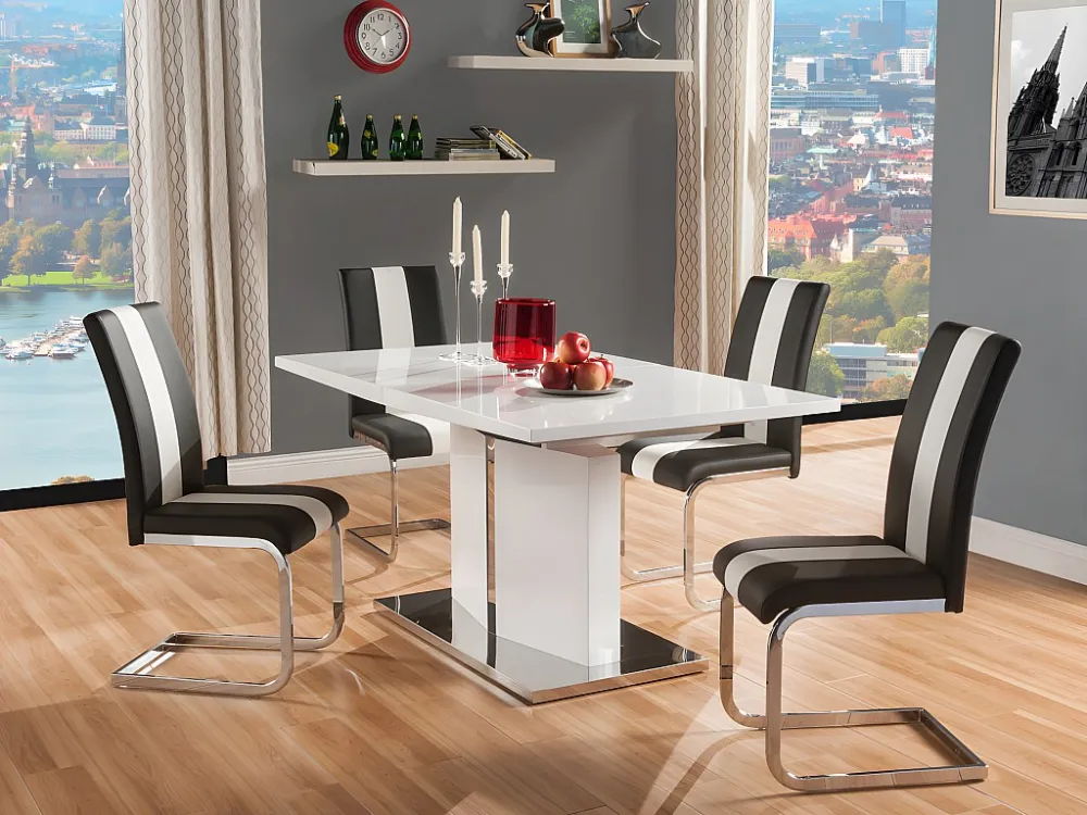 Set "eetkamer" TRINITY met 4 stoelen - Wit en Zwart - Koop nu eenvoudig en schappelijk