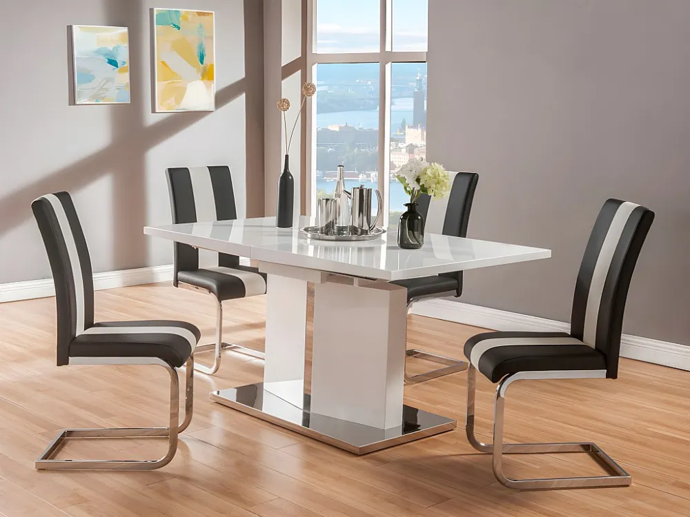 Set "eetkamer" TRINITY met 4 stoelen - Wit en Zwart - Koop nu eenvoudig en schappelijk