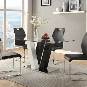 Set "eetkamer" WINCH met 4 stoelen - Zwart en wit - Koop nu basisch en goedkoop