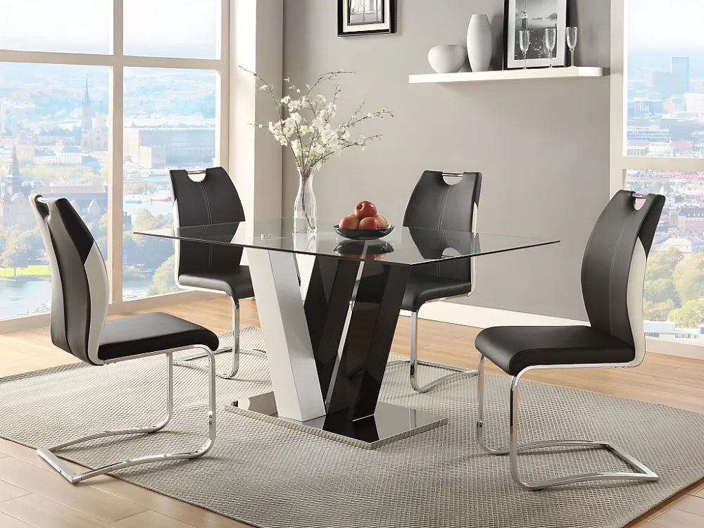 Set "eetkamer" WINCH met 4 stoelen - Zwart en wit - Koop nu basisch en goedkoop
