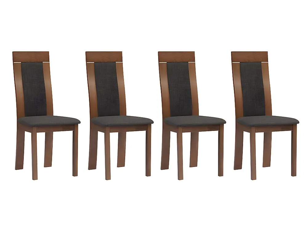 Set tafel van gehard glas en beuken + 4 stoelen van stof en beuken - Noten en antraciet. BELINDA