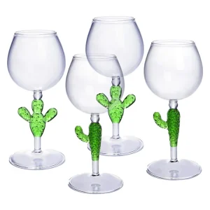 Set van 4 wijnglazen met groene cactusvoet - Ø8,5 x H21,5 cm - GELLIF