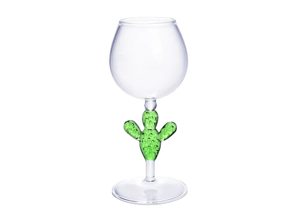 Set van 4 wijnglazen met groene cactusvoet - Ø8,5 x H21,5 cm - GELLIF