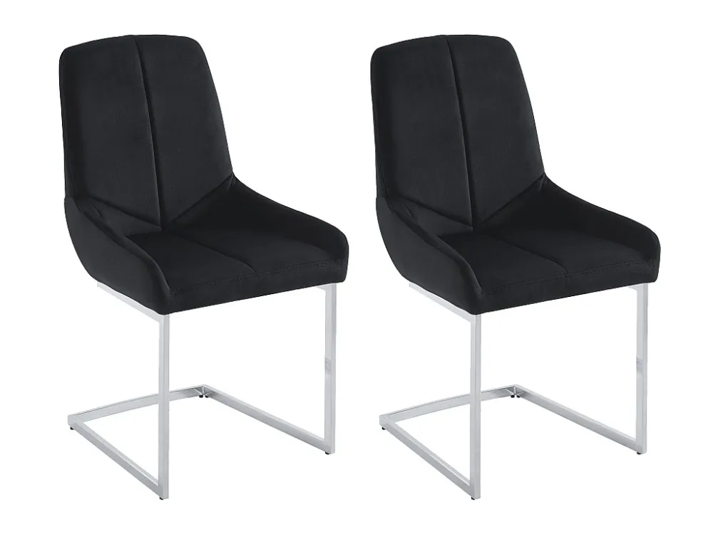 Set van 2 cantilever-stoelen van velours en verchroomd metaal - Zwart - BERLONA