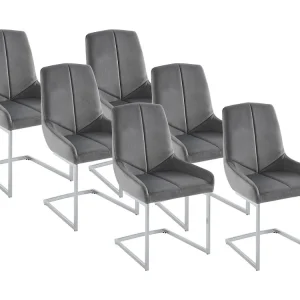 Set van 6 cantilever-stoelen van velours en verchroomd metaal - Grijs - BERLONA