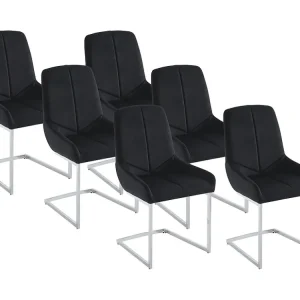 Set van 6 cantilever-stoelen van velours en verchroomd metaal - Zwart - BERLONA
