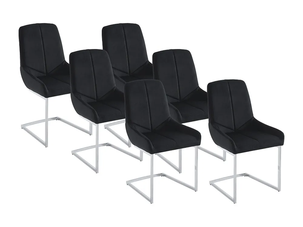 Set van 6 cantilever-stoelen van velours en verchroomd metaal - Zwart - BERLONA