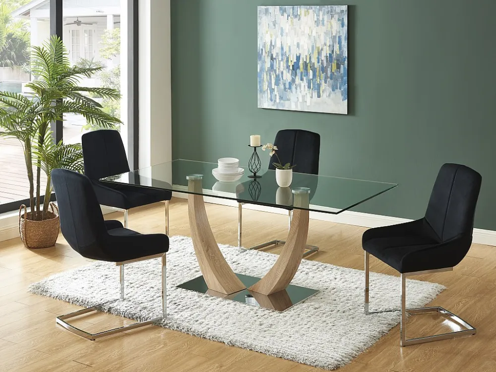 Set van 6 cantilever-stoelen van velours en verchroomd metaal - Zwart - BERLONA