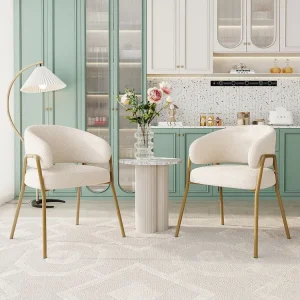 Set van 2 eetkamerstoelen fluweel en goud metaal - wit - 61 x 48 x 78 cm