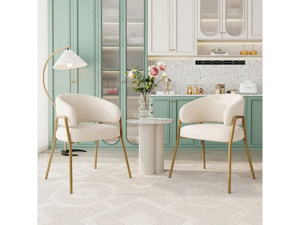 Set van 2 eetkamerstoelen fluweel en goud metaal - wit - 61 x 48 x 78 cm