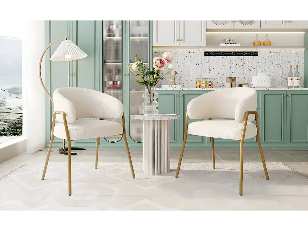 Set van 2 eetkamerstoelen fluweel en goud metaal - wit - 61 x 48 x 78 cm