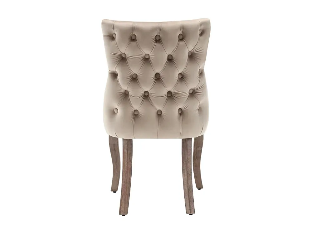 Set van 2 eetkamerstoelen - Fluweel en massief hout - Hoge rugleuning met ruitpatroon - Natuurtint