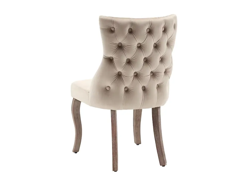 Set van 2 eetkamerstoelen - Fluweel en massief hout - Hoge rugleuning met ruitpatroon - Natuurtint