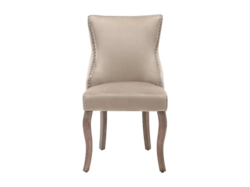 Set van 6 eetkamerstoelen - fluweel en massief hout - ruitpatroon met hoge rugleuning - natuurtint