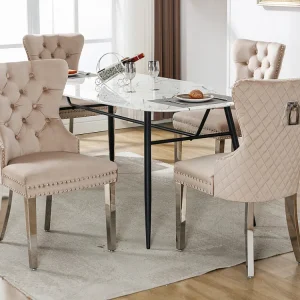 Set van 4 eetkamerstoelen - Fluweel en metaal - Ruitpatroon achterkant - Natuurtint