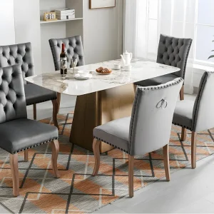 Set van 6 fluweel beklede stoelen - massief houten frame - grijs
