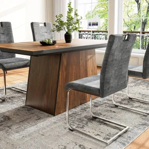 Set van 4 fluwelen sledestoelen - zilver stalen poten - Grijs