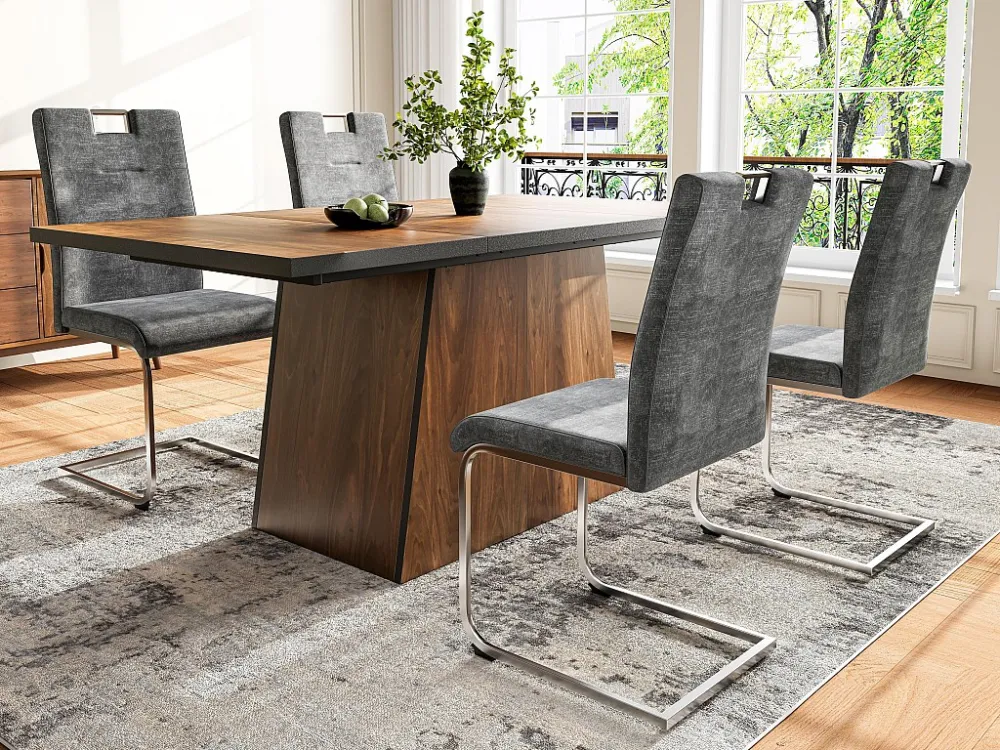 Set van 4 fluwelen sledestoelen - zilver stalen poten - Grijs